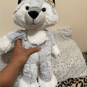 Gray and White Plush Wolf Toy